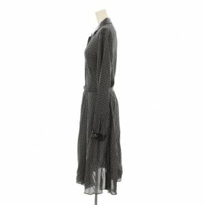 MAX MARA WEEKEND LINE シャツワンピース フレア ミモレ ロング 長袖 ハーフボタン 総柄 シルク 42 ベルト付き 紺 ネイビー