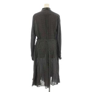 MAX MARA WEEKEND LINE シャツワンピース フレア ミモレ ロング 長袖 ハーフボタン 総柄 シルク 42 ベルト付き 紺 ネイビー