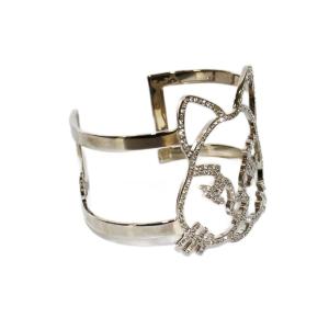 CHANEL B16K バングル ラインストーン キャット シルバーカラー