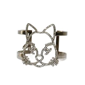 CHANEL B16K バングル ラインストーン キャット シルバーカラー