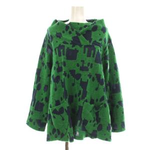 ニット セーター 長袖 ボトルネック 総柄 ウール 40 緑 グリーン 紺 ネイビー 08222494