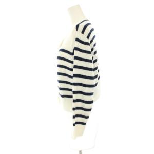 SEVEN TEN by MIHO KAWAHITO マリンパーツカーディガン ニット ショート丈 シェルボタン ボーダー 長袖 ダメージ加工 S 白 ホワイト