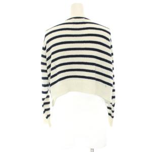 SEVEN TEN by MIHO KAWAHITO マリンパーツカーディガン ニット ショート丈 シェルボタン ボーダー 長袖 ダメージ加工 S 白 ホワイト