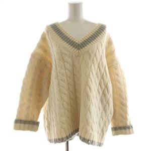 ケーブルニット セーター 長袖 Vネック ウール カシミヤ混 アイボリー グレー 3210800500