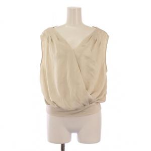 25SS ミューズサテンギャザーボリュームブラウス シャツ プルオーバー ドレープ ノースリーブ 無地