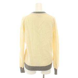 MONCLER ニット セーター Vネック 長袖 ロゴ刺繍 S アイボリー グレー /YT