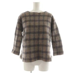 ニット セーター 長袖 チェック柄 ウール 0 茶 ブラウン 青 ブルー /AN48