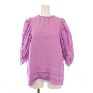 パフスリーブリネンブラウス シャツ 七分袖 プルオーバー 無地 38 ピンク ma231fb002 /BB