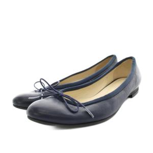 パンプス バレエシューズ フラット レザー リボン 37.5 紺 ネイビー Y01MSSN09 /YT