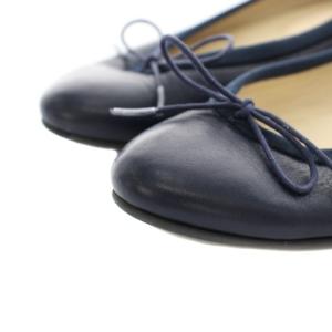 Shinzone パンプス バレエシューズ フラット レザー リボン 37.5 紺 ネイビー Y01MSSN09 /YT