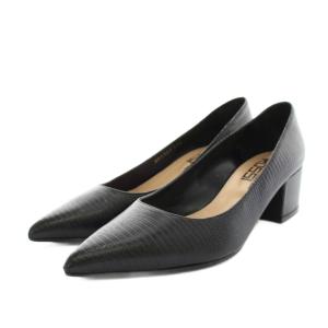 パンプス ポインテッドトゥ チャンキーヒール ブロックヒール レザー 箱付き 37.5 黒 ブラック A85323