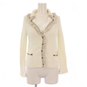 ニットカーディガン 長袖 ストレッチ フリル 40 白 ホワイト /BB