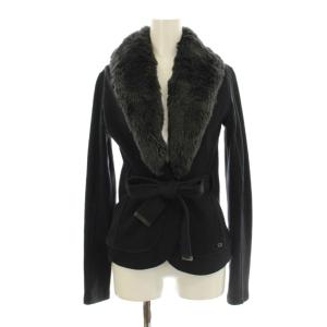 ジャケット トッパー ファイクファー ロゴプレート S 黒 ブラック /KU