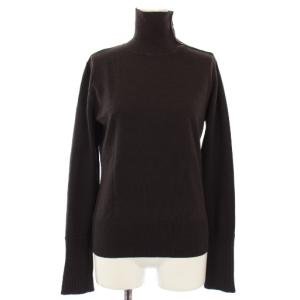 ニット セーター タートルネック チェック 切替 長袖 M ブラウン /TK