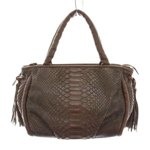 ハンドバッグ レザー パイソンレザー タッセル 茶 ブラウン /YT