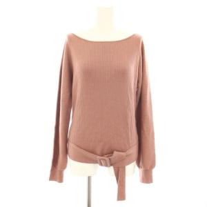 ニット セーター ボートネック 長袖 リブニット ベルト 絹 シルク混 カシミヤ混 40 ピンクベージュ
