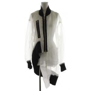 ブルゾン ジャケット アシンメトリー リブ シアー シースルー S 白 ホワイト 黒 ブラック LH-J01-903