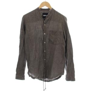 リネン スタンドカラーシャツ 長袖 S ブラウン 1825-01 /TK