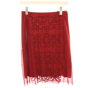 タイトスカート ひざ丈 刺繍 スパンコール チュール 0 赤 レッド 016-220846 /HN