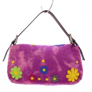 FENDI マンマバケット フェルト ハンドバッグ 花柄 ピンク