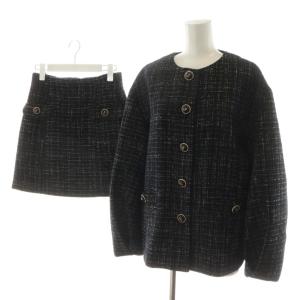 モールツイードオーバージャケット ハイウエストミニスカート セットアップ ジャケット タイトスカート ロゴボタン