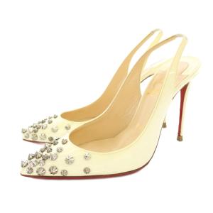 パンプス ポインテッドトゥ バックストラップ エナメルレザー スタッズ 36 オフホワイト /KU
