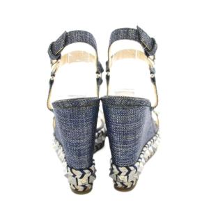 Christian Louboutin ピラクロウ ウェッジソール サンダル デニム調 ストラップ スタッズ 36 青 ブルー /KU