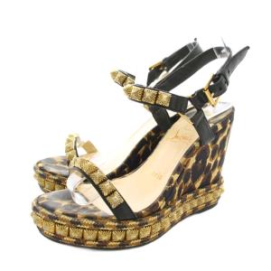 ピラクロウ ウェッジソール サンダル ストラップ カモフラ 迷彩柄 スタッズ 36 茶 ブラウン /KU