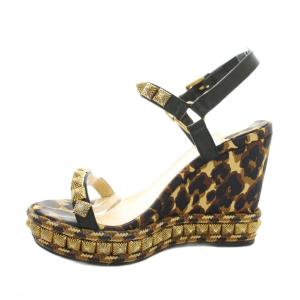 Christian Louboutin ピラクロウ ウェッジソール サンダル ストラップ カモフラ 迷彩柄 スタッズ 36 茶 ブラウン /KU