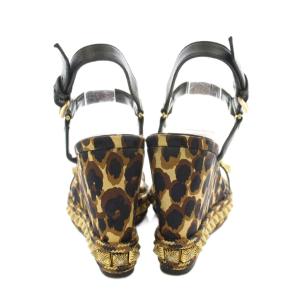 Christian Louboutin ピラクロウ ウェッジソール サンダル ストラップ カモフラ 迷彩柄 スタッズ 36 茶 ブラウン /KU