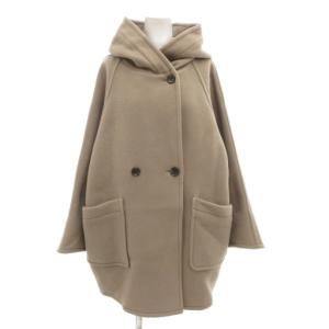フーデッドコート 36 ベージュ ダブルブレスト パッチポケット /AE