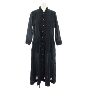 春風インドカディの四角ドレスワンピース シャツワンピース ロング 長袖 リボン 紺 ネイビー 70450231