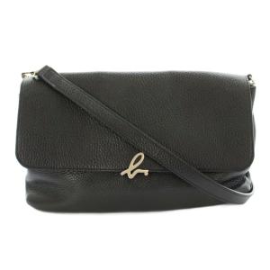 The b.ショルダーバッグ フラップ レザー 牛革 ロゴ 黒 ブラック IS12A-02 /KU