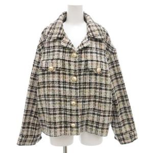 美品 ツイードジャケット ビジューボタン F グレー /AE