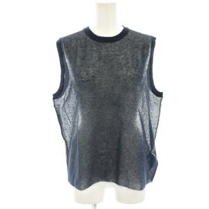 24SS シアーノースリーブプルオーバー カットソー ニット 麻 リネン混 紺 ネイビー 24080200101020