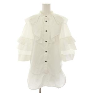 C/PEブロードタックカラー プルオーバー PULLOVER シャツ ブラウス バンドカラー 半袖 フリル