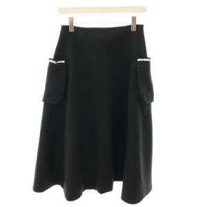 サイドポケットスカート ひざ丈 フレア フリル ボーダー柄 36 黒 ブラック BD2121-3H-22