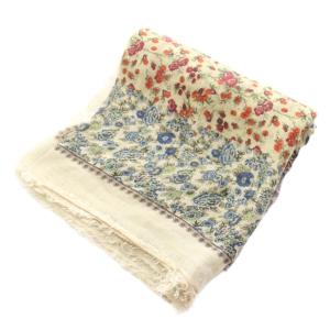 Faliero Sarti ストール マフラー フリンジ 花柄 絹 シルク アイボリー 青 ブルー 赤 レッド /YT