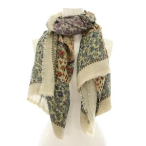Faliero Sarti ストール マフラー フリンジ 花柄 絹 シルク アイボリー 青 ブルー 赤 レッド /YT