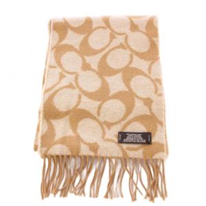 マフラー フリンジ ウール シグネチャー ロゴ ベージュ /BB