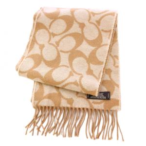 COACH マフラー フリンジ ウール シグネチャー ロゴ ベージュ /BB