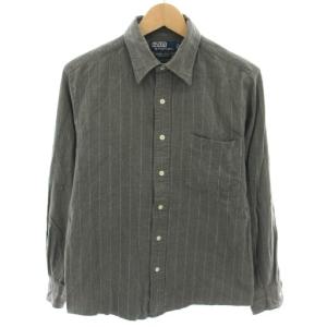 ロウェル スポーツ LOWELL SPORT シャツ 長袖 ストライプ柄 L グレー 白 ホワイト /YT
