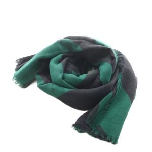 ストール フリンジ コットン カシミヤ混 グリーン ブラック