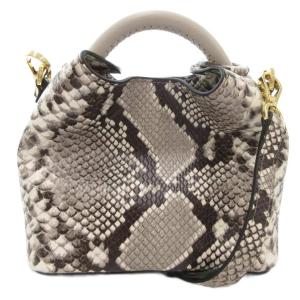美品 ハンドバッグ ショルダー 2WAY パイソン柄 ベージュ /AE