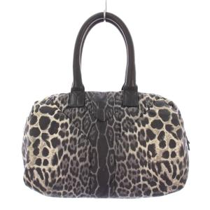 ハンドバッグ ナイロン レザー レオパード ブラック グレー