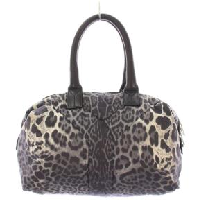 YVES SAINT LAURENT ハンドバッグ ナイロン レザー レオパード ブラック グレー