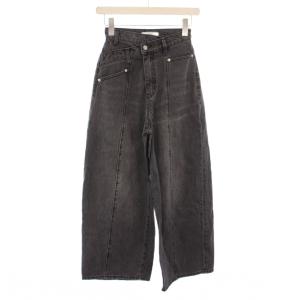 デザインワイドデニムパンツ ジーンズ ジップフライ アシンメトリー 00 黒 ブラック グレー SWFP244072