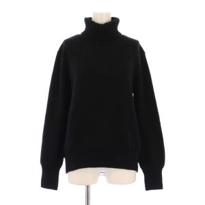 バイアスタートルネックニット セーター 長袖 ウール カシミヤ混 無地 F 黒 ブラック 1513-106-4068