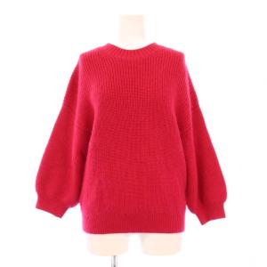 リブニット セーター 七分袖 クルーネック 無地 ストレッチ ウール モヘヤ混 F ピンク /BB