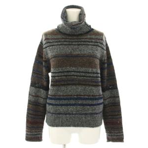 ニット セーター タートルネック 長袖 ボーダー柄 ラメ モヘヤ混 XS グレー 茶 ブラウン CHS20AMP1658092SXS